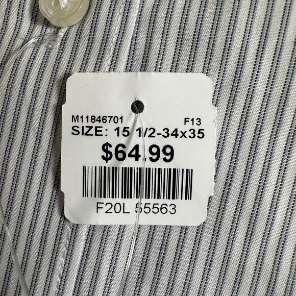NWT Jhane Barnes Men's Slim Fit Striped Dress Shirt White Gray Medium 15.5 34/35 - Picture 4 of 4